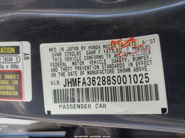 Продаж на аукціоні авто 2008 Honda Civic Hybrid, vin: JHMFA36288S001025, номер лоту: 44970614