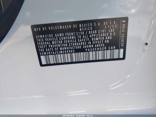 Aukcja sprzedaży 2018 Volkswagen Jetta 1.4t S, vin: 3VW2B7AJ2JM254503, numer aukcji: 44970616