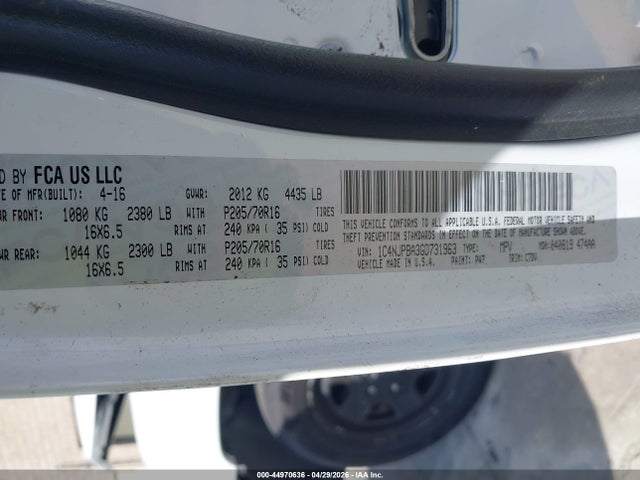 44970636 :رقم المزاد ، 1C4NJPBA3GD731963 vin ، 2016 Jeep Patriot Sport مزاد بيع