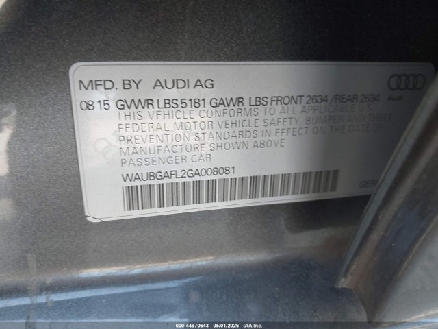 Aukcja sprzedaży 2016 Audi S4 3.0t Premium Plus, vin: WAUBGAFL2GA008081, numer aukcji: 44970643