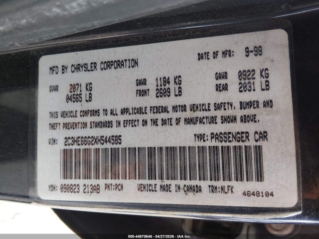 Продаж на аукціоні авто 1999 Chrysler 300m, vin: 2C3HE66G2XH544585, номер лоту: 44970646