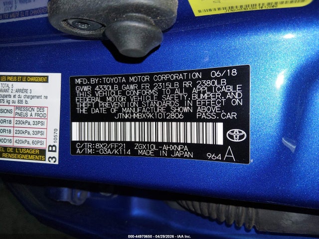 Aukcja sprzedaży 2019 Toyota C-hr Xle, vin: JTNKHMBX9K1012806, numer aukcji: 44970650