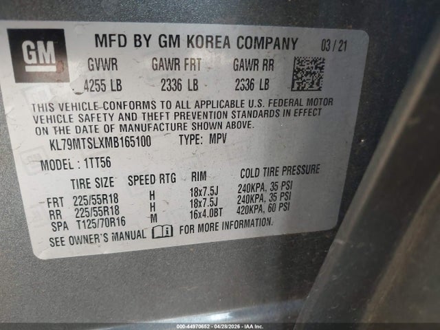 Продаж на аукціоні авто 2021 Chevrolet Trailblazer Fwd Rs, vin: KL79MTSLXMB165100, номер лоту: 44970652
