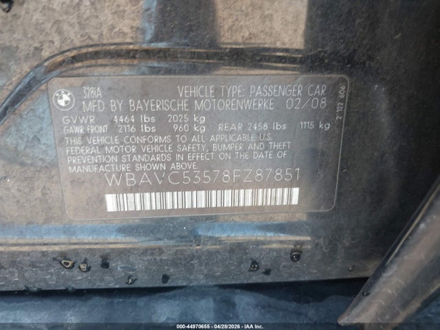 Продаж на аукціоні авто 2008 Bmw 328i, vin: WBAVC53578FZ87851, номер лоту: 44970655