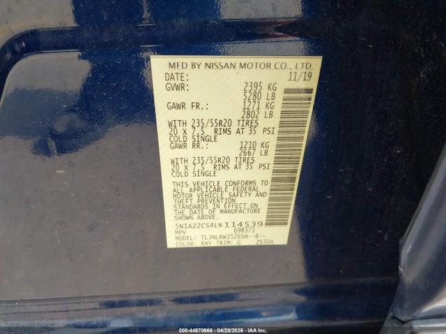 Продажа на аукционе авто 2020 Nissan Murano Sl Intelligent Awd, vin: 5N1AZ2CS4LN114539, номер лота: 44970666