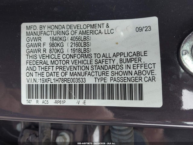 Aukcja sprzedaży 2024 Honda Civic Ex-l, vin: 19XFL1H78RE003533, numer aukcji: 44970670