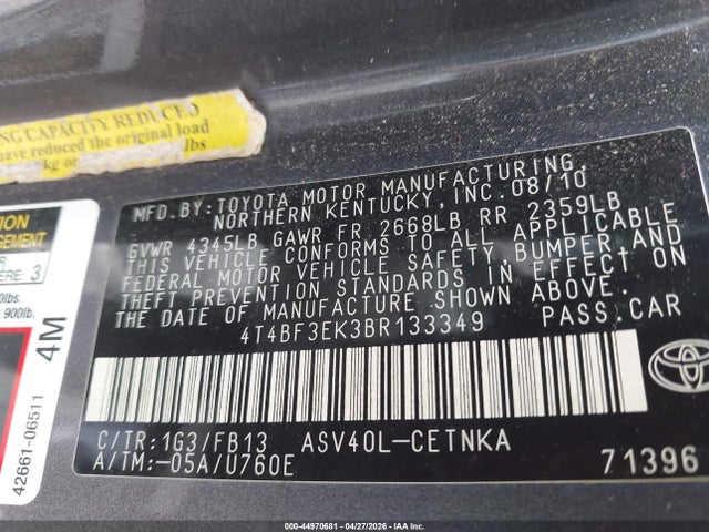 Aukcja sprzedaży 2011 Toyota Camry Le, vin: 4T4BF3EK3BR133349, numer aukcji: 44970681