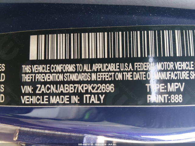 Aukcja sprzedaży 2019 Jeep Renegade Latitude Fwd, vin: ZACNJABB7KPK22696, numer aukcji: 44970710