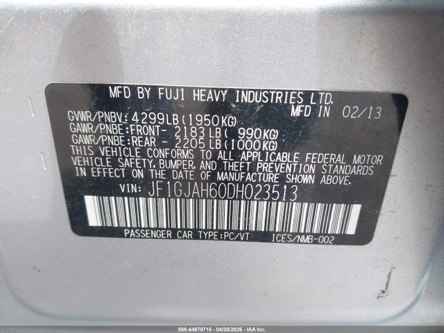 Продажа на аукционе авто 2013 Subaru Impreza 2.0i Limited, vin: JF1GJAH60DH023513, номер лота: 44970715