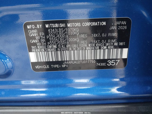 Продаж на аукціоні авто 2026 Mitsubishi Outlander Sport 2.0 Es/2.0 Le/2.0 Ralliart/2.0 S/2.0 Se/2.0 Trail Edition, vin: JA4ARUAU2TU017750, номер лоту: 44970723