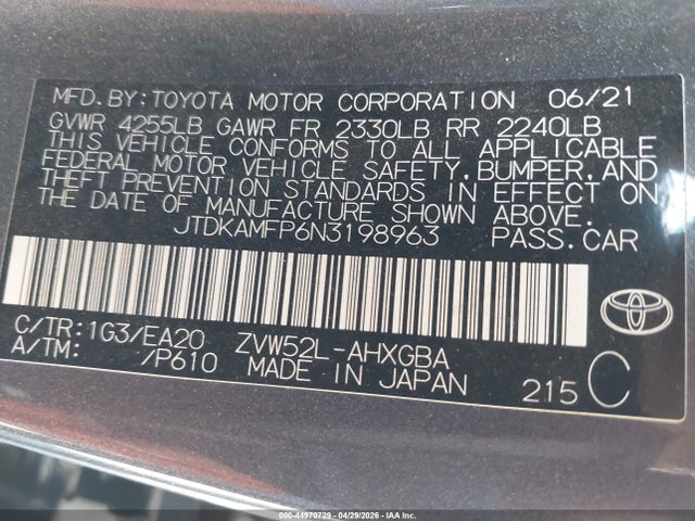 JTDKAMFP6N3198963 Toyota Prius Prime Xle