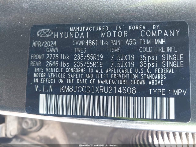 KM8JCCD1XRU214608 Hyundai Tucson Hybrid Sel Convenience