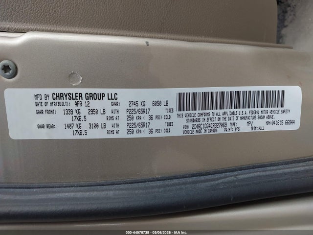 44970738 :رقم المزاد ، 2C4RC1CG4CR327069 vin ، 2012 Chrysler Town & Country Touring-l مزاد بيع