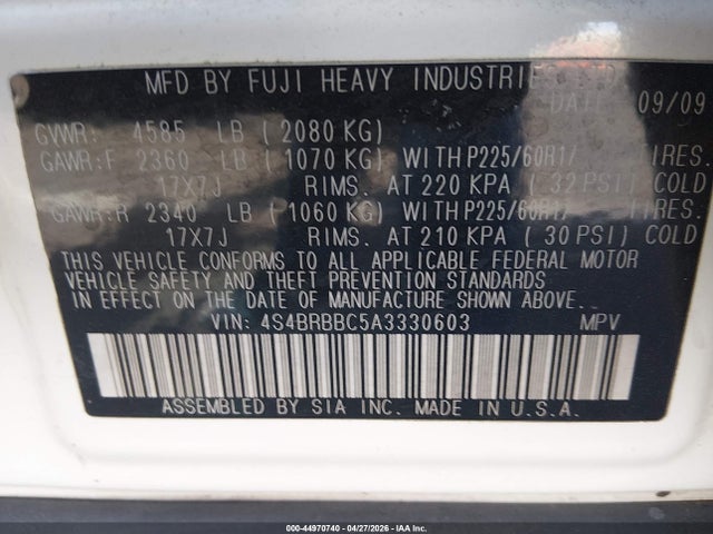 Aukcja sprzedaży 2010 Subaru Outback 2.5i Premium, vin: 4S4BRBBC5A3330603, numer aukcji: 44970740