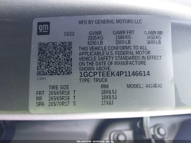 Aukcja sprzedaży 2023 Chevrolet Colorado 4wd  Short Box Trail Boss, vin: 1GCPTEEK4P1146614, numer aukcji: 44970799