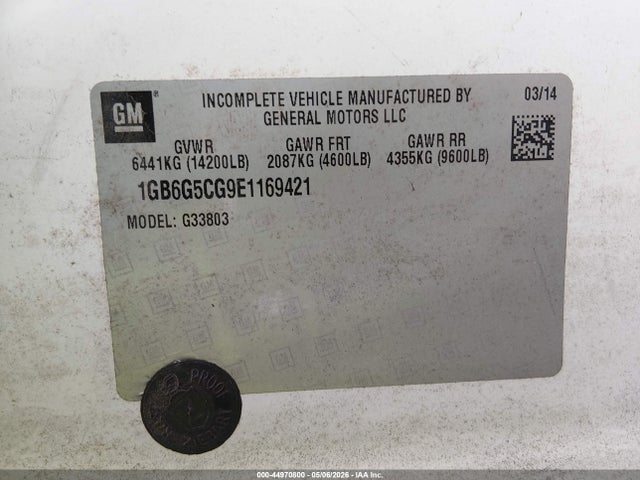 Продажа на аукционе авто 2014 Chevrolet Express Cutaway 4500, vin: 1GB6G5CG9E1169421, номер лота: 44970800