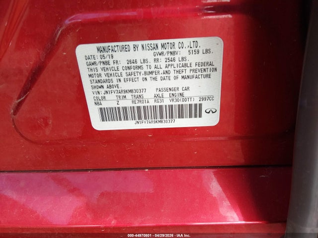 JN1FV7AR9KM830377 Infiniti Q50 3.0t Red Sport 400