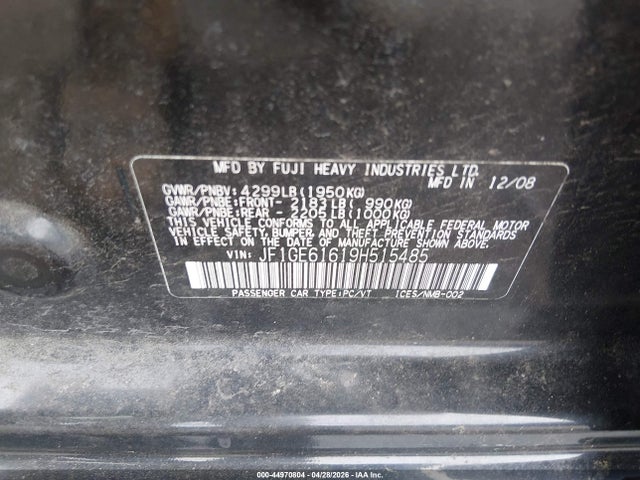 44970804 :رقم المزاد ، JF1GE61619H515485 vin ، 2009 Subaru Impreza 2.5i مزاد بيع