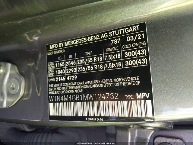 Продаж на аукціоні авто 2021 Mercedes-benz Glb 250, vin: W1N4M4GB1MW124732, номер лоту: 44970845