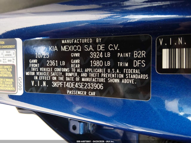 Aukcja sprzedaży 2025 Kia K4 Lxs, vin: 3KPFT4DE4SE233906, numer aukcji: 44970861