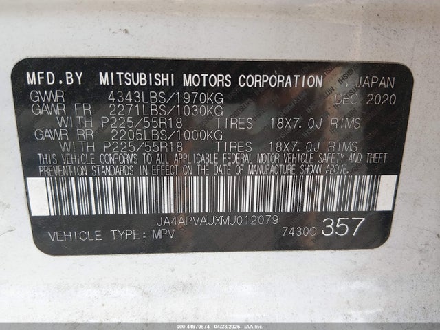 JA4APVAUXMU012079 Mitsubishi Outlander Sport 2.0 Se 2wd