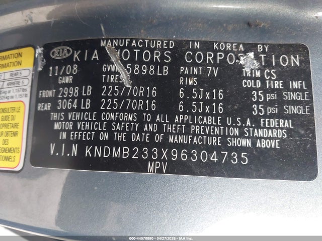 Продаж на аукціоні авто 2009 Kia Sedona Lx, vin: KNDMB233X96304735, номер лоту: 44970880