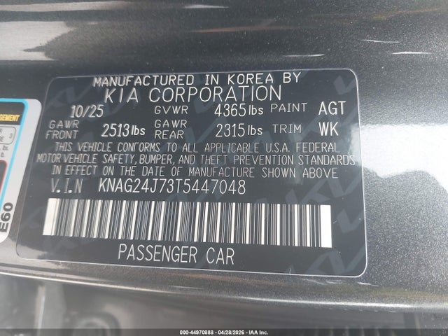 KNAG24J73T5447048 KIA K5 Lxs Fwd