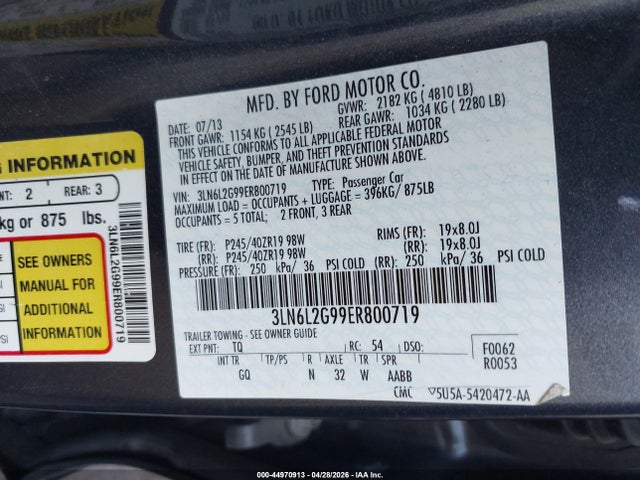Lincoln MKZ 2014 3LN6L2G99ER800719 Image 9