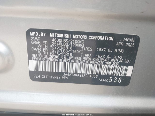 Продаж на аукціоні авто 2025 Mitsubishi Eclipse Cross Black Edition S-awc/se S-awc/sel S-awc, vin: JA4ATWAA9SZ034856, номер лоту: 44970914
