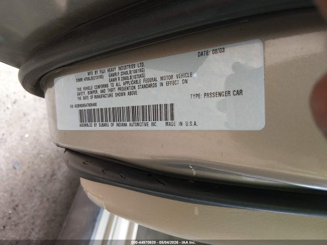 Aukcja sprzedaży 2004 Subaru Outback H6-3.0 L.l. Bean Edition, vin: 4S3BH806547609490, numer aukcji: 44970920