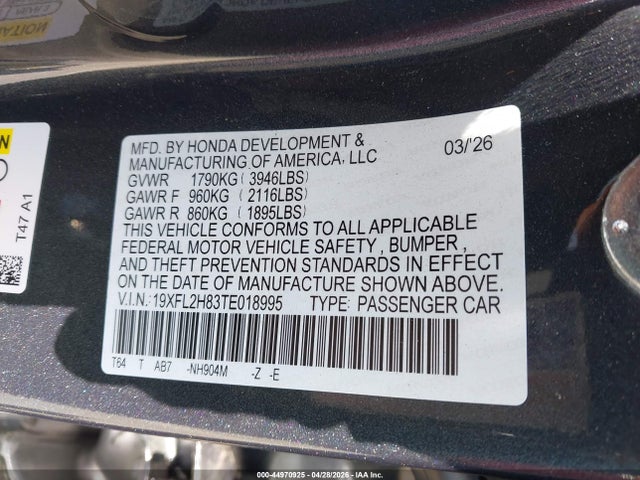 19XFL2H83TE018995 Honda Civic Sport