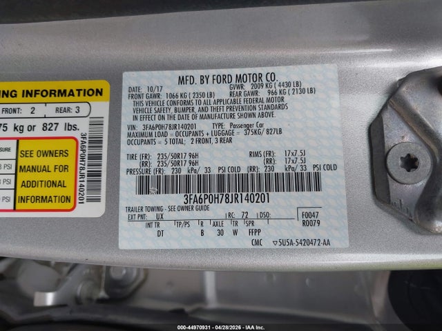 3FA6P0H78JR140201 Ford FUSION SE