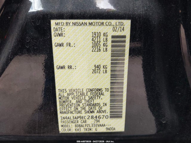 Nissan ALTIMA 2.5 2014 1N4AL3AP9EC284670 Image 9