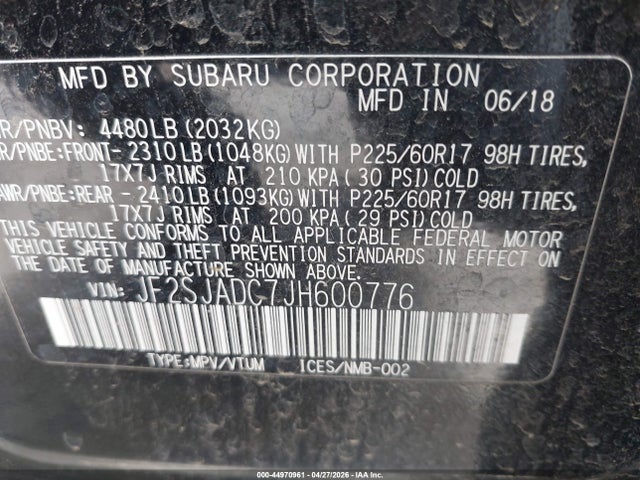 Aukcja sprzedaży 2018 Subaru Forester 2.5i Premium, vin: JF2SJADC7JH600776, numer aukcji: 44970961