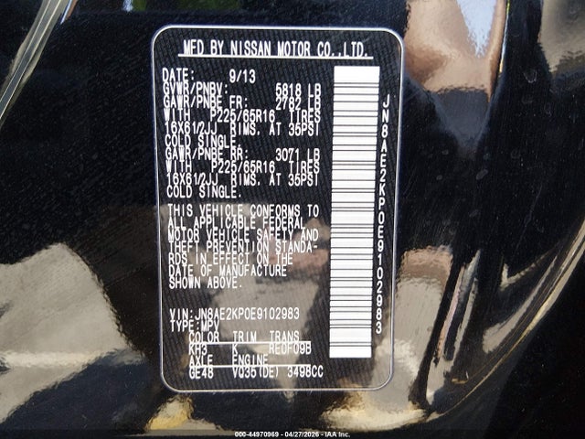Nissan QUEST S 2014 JN8AE2KP0E9102983 Image 9