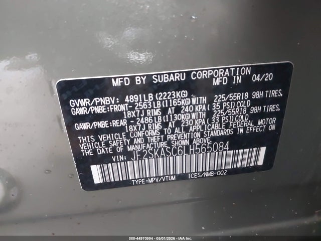 Продажа на аукционе авто 2020 Subaru Forester Limited, vin: JF2SKASC6LH565084, номер лота: 44970994
