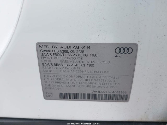 Aukcja sprzedaży 2014 Audi Q5 2.0t Premium, vin: WA1LFAFPXEA082966, numer aukcji: 44971004