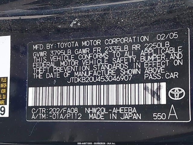 Продажа на аукционе авто 2005 Toyota Prius, vin: JTDKB20U453046907, номер лота: 44971005