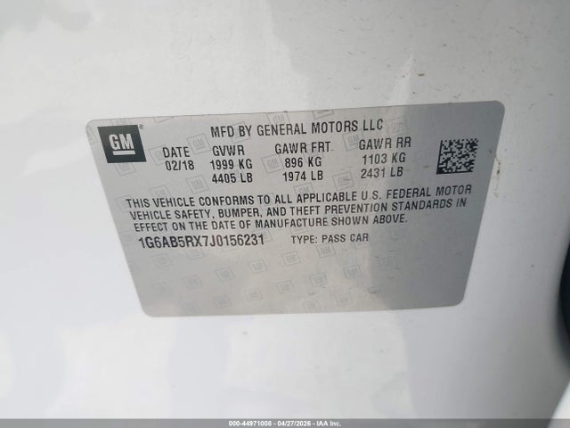 Продажа на аукционе авто 2018 Cadillac Ats Luxury, vin: 1G6AB5RX7J0156231, номер лота: 44971008