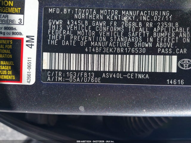 44971024 :رقم المزاد ، 4T4BF3EK7BR176530 vin ، 2011 Toyota Camry Le مزاد بيع