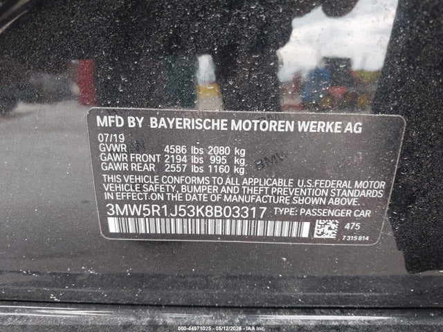 Продаж на аукціоні авто 2019 Bmw 330i, vin: 3MW5R1J53K8B03317, номер лоту: 44971025