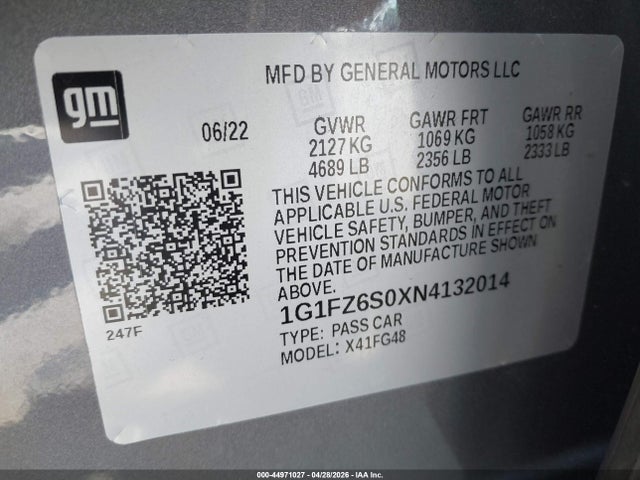 1G1FZ6S0XN4132014 Chevrolet Bolt Euv Fwd Premier