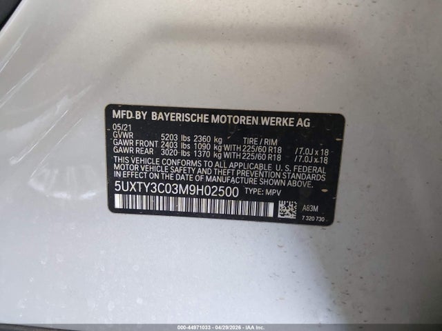 5UXTY3C03M9H02500 BMW X3 Sdrive30i