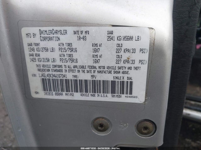 Aukcja sprzedaży 2004 Jeep Liberty Sport, vin: 1J4GL48K34W167341, numer aukcji: 44971038