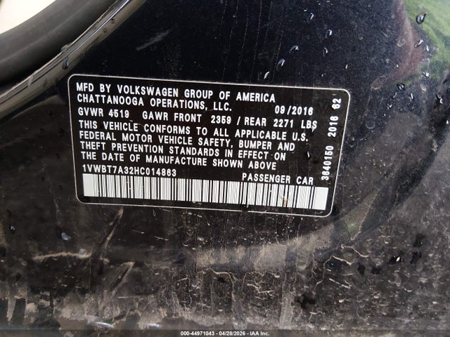 Aukcja sprzedaży 2017 Volkswagen Passat 1.8t Se, vin: 1VWBT7A32HC014863, numer aukcji: 44971043