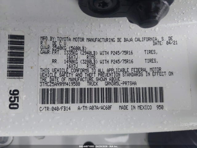 Aukcja sprzedaży 2021 Toyota Tacoma Sr V6, vin: 3TMCZ5AN9MM419588, numer aukcji: 44971055