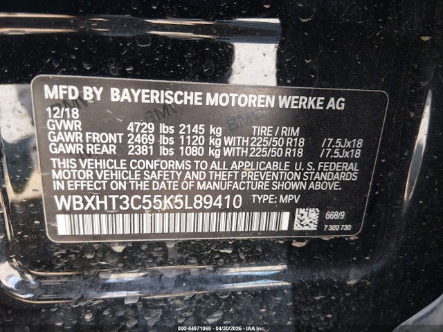 2019 Bmw X1 Xdrive28i მანქანა იყიდება აუქციონზე, vin: WBXHT3C55K5L89410, აუქციონის ნომერი: 44971068