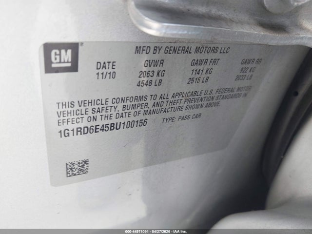 Aukcja sprzedaży 2011 Chevrolet Volt, vin: 1G1RD6E45BU100156, numer aukcji: 44971091