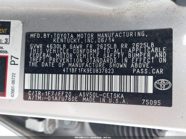 Aukcja sprzedaży 2014 Toyota Camry Se, vin: 4T1BF1FK9EU837623, numer aukcji: 44971111