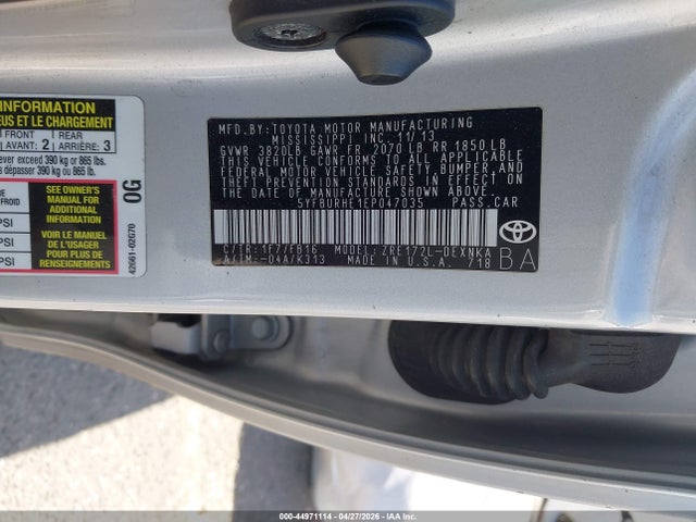 Продаж на аукціоні авто 2014 Toyota Corolla Le Plus, vin: 5YFBURHE1EP047035, номер лоту: 44971114